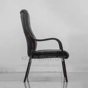 Office Chair:Executive Visitor Chair – Black Leather With Wooden Frame