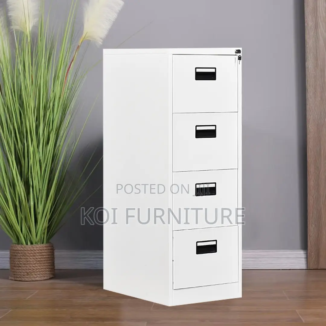 Office Cabinet : White 4-Drawer Metallic Filing Cabinet