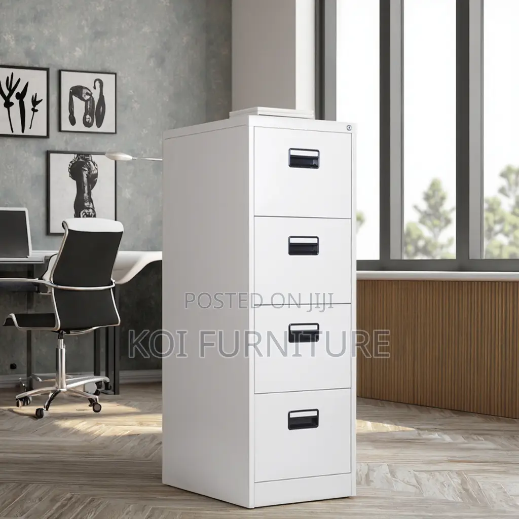 Office Cabinet : White 4-Drawer Metallic Filing Cabinet