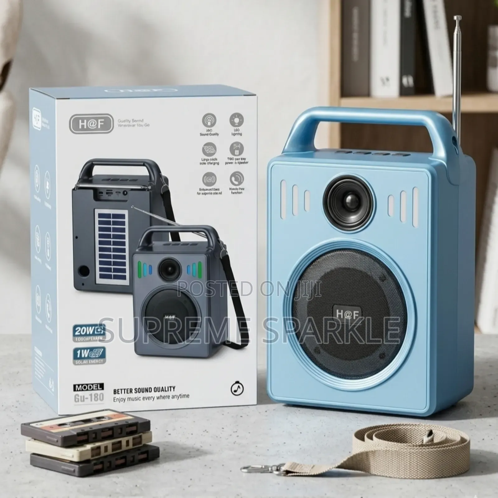 H at F Gu-180 Portable Bluetooth Speaker. Solar Rechargeable Radio