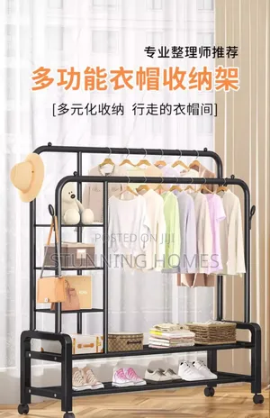 Clothes Hanging Rack With Side Shelves