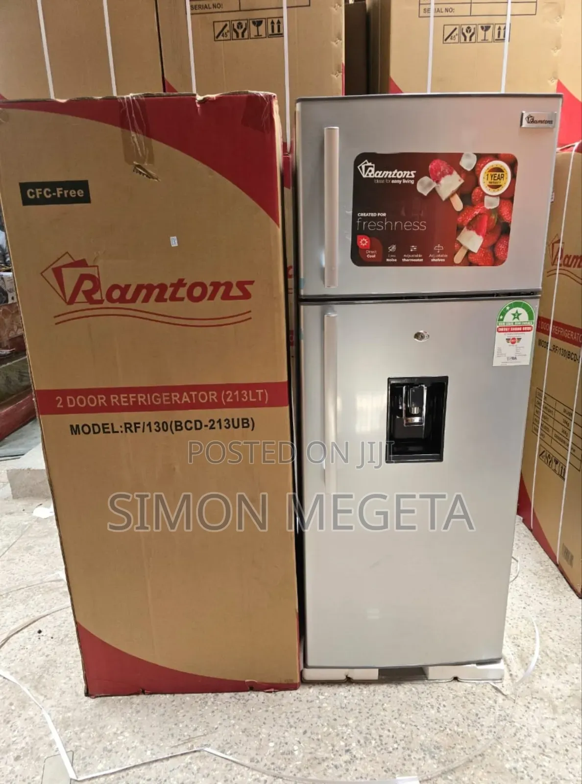 Ramtons Rf/130- 213l 2 Door Direct Cool Fridge+ Dispenser (1yr Wrty)