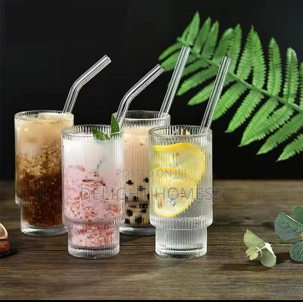 6pcs Fancy Aesthetic Highball Crystal Ribbed Glasses-Ca