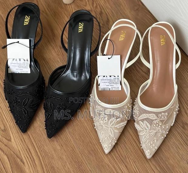 Zara Beaded and Embroidered Mesh Slingback Heels Size 37-41
