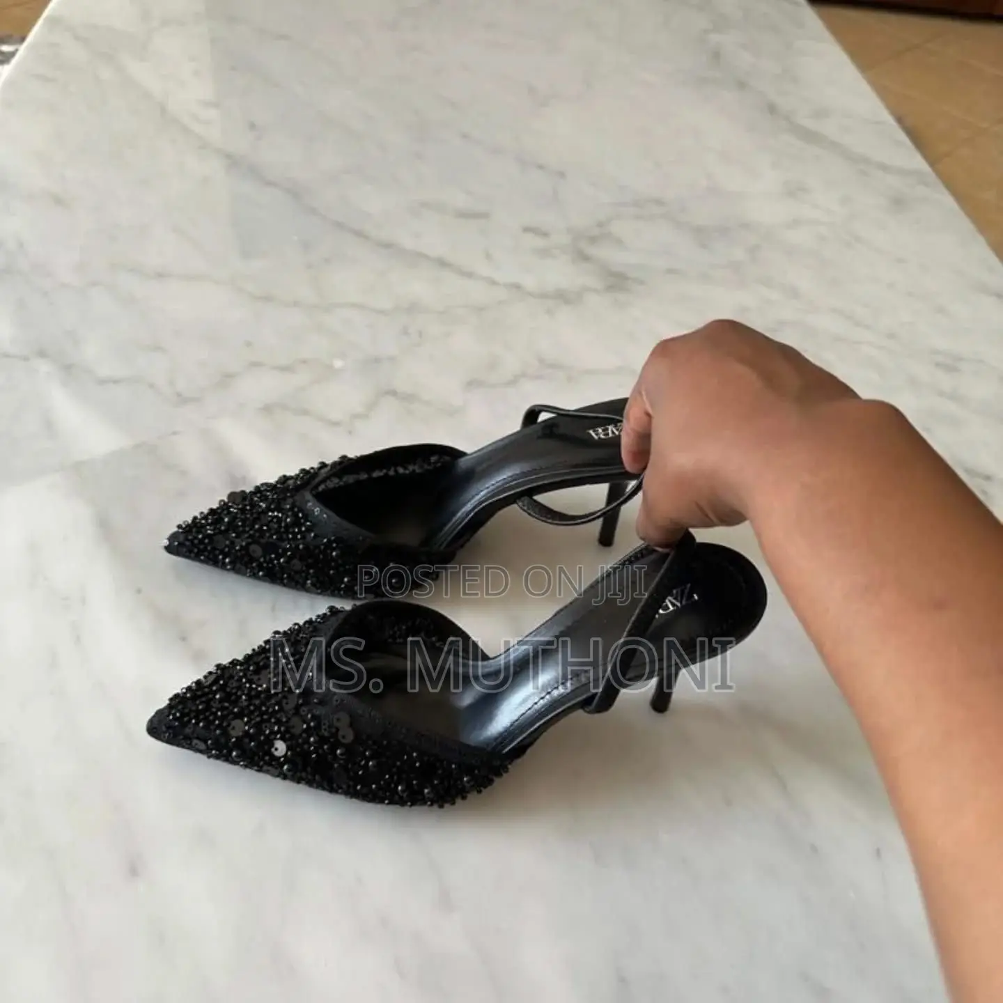Zara Beaded and Embroidered Mesh Slingback Heels Size 37-41