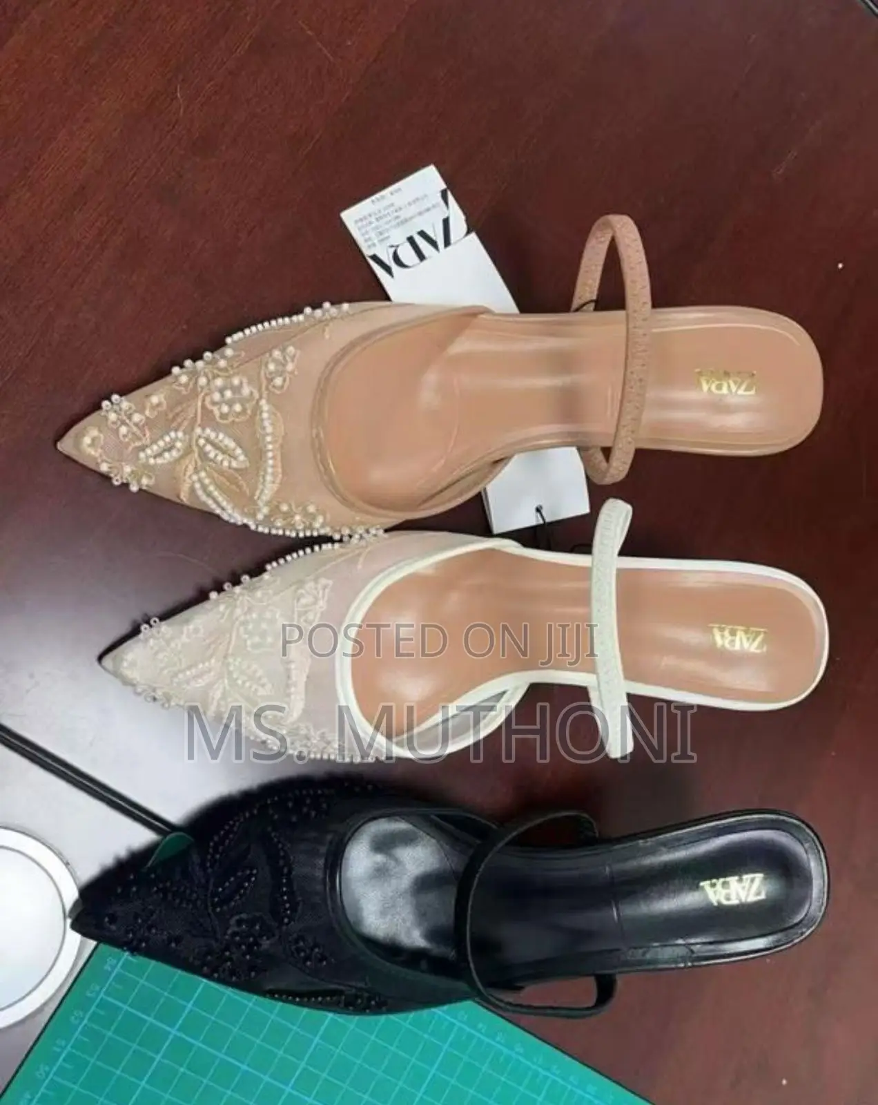 Zara Beaded and Embroidered Mesh Slingback Heels Size 37-41