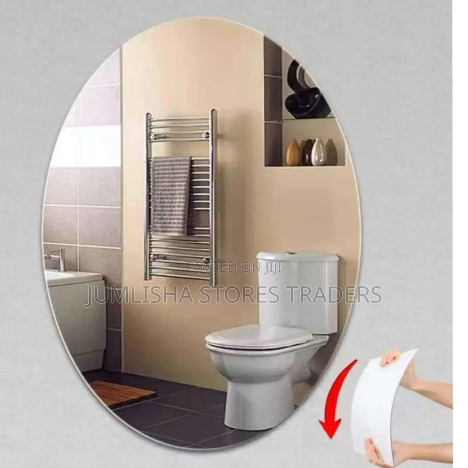 *Peel and Stick Unbreakable Mirror Oval Shapes Frame Less
Size 30×40
