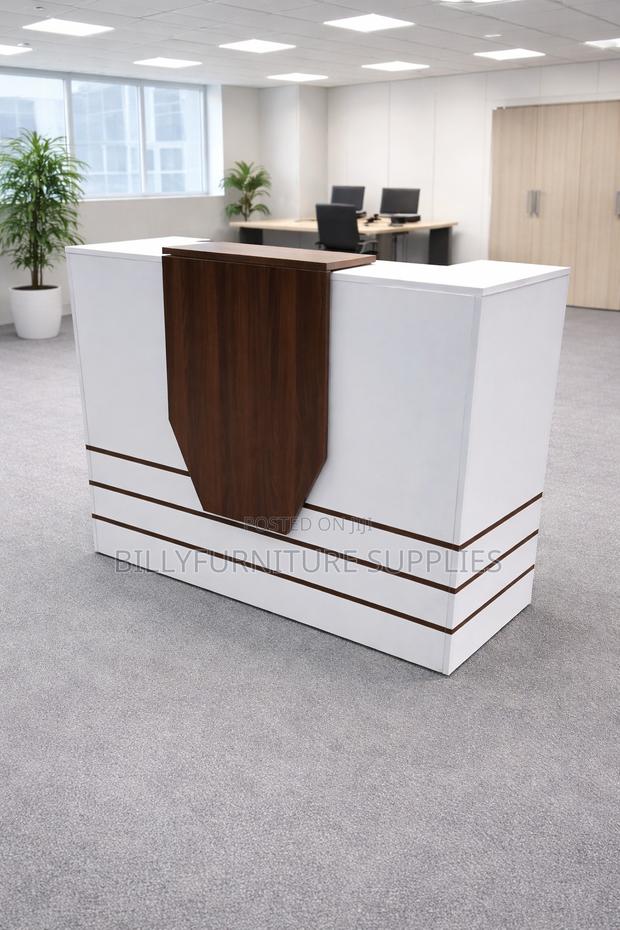 White and Walnut Reception Desk for Office