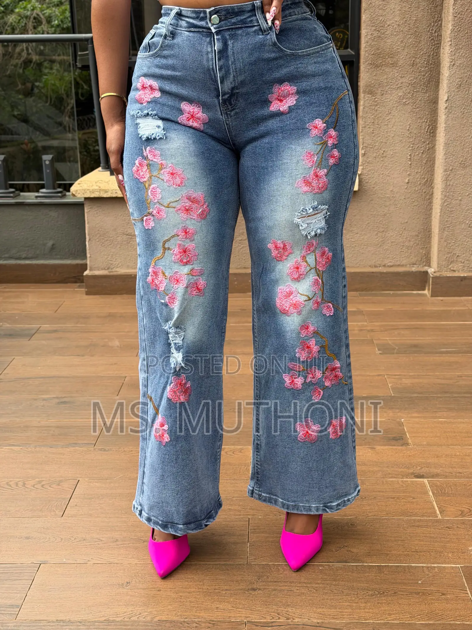 Blue Fashionnova Floral Embroidery Wide Leg Jeans