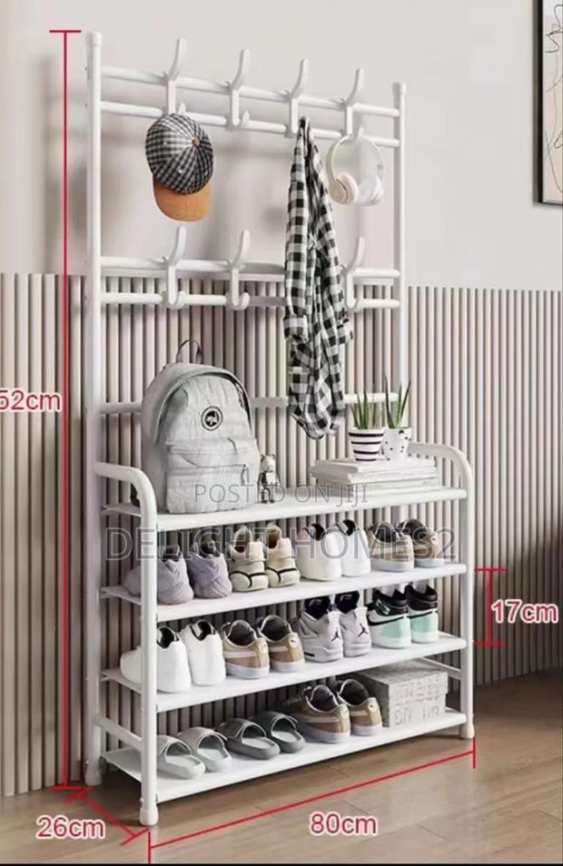4 Layer Detachable Metal Shoe Rack With 8 Double Hooks - thumbnail 2