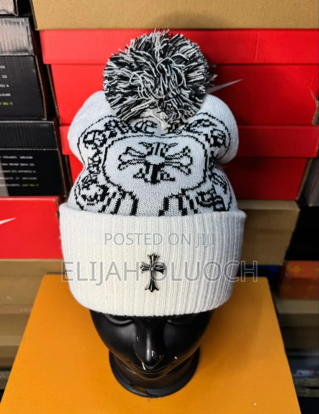 White Knitted Chromeheart Beanie Hats