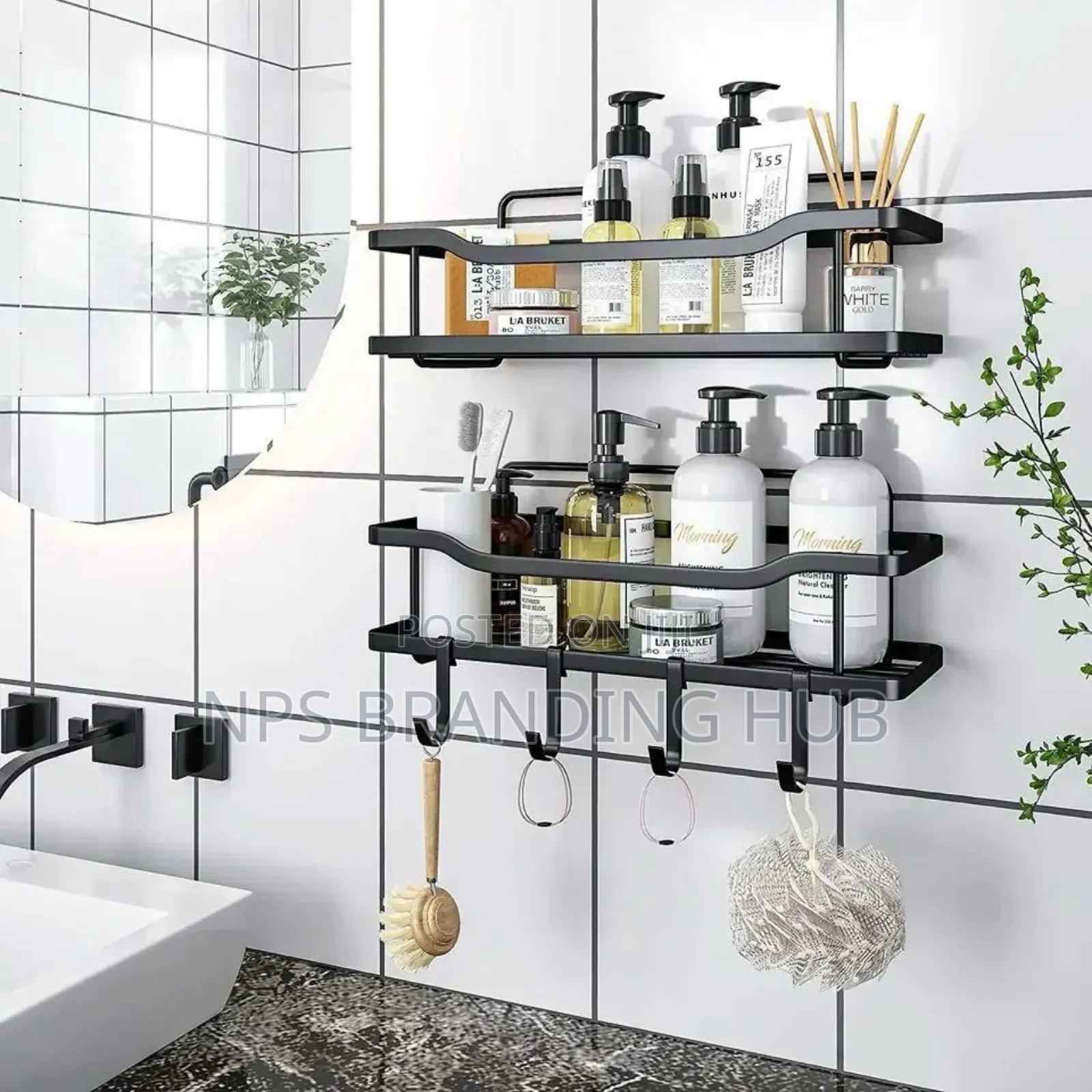 Shower Caddy With Removable 4 Hooks Adhesive Shower Shelf Basket Cn