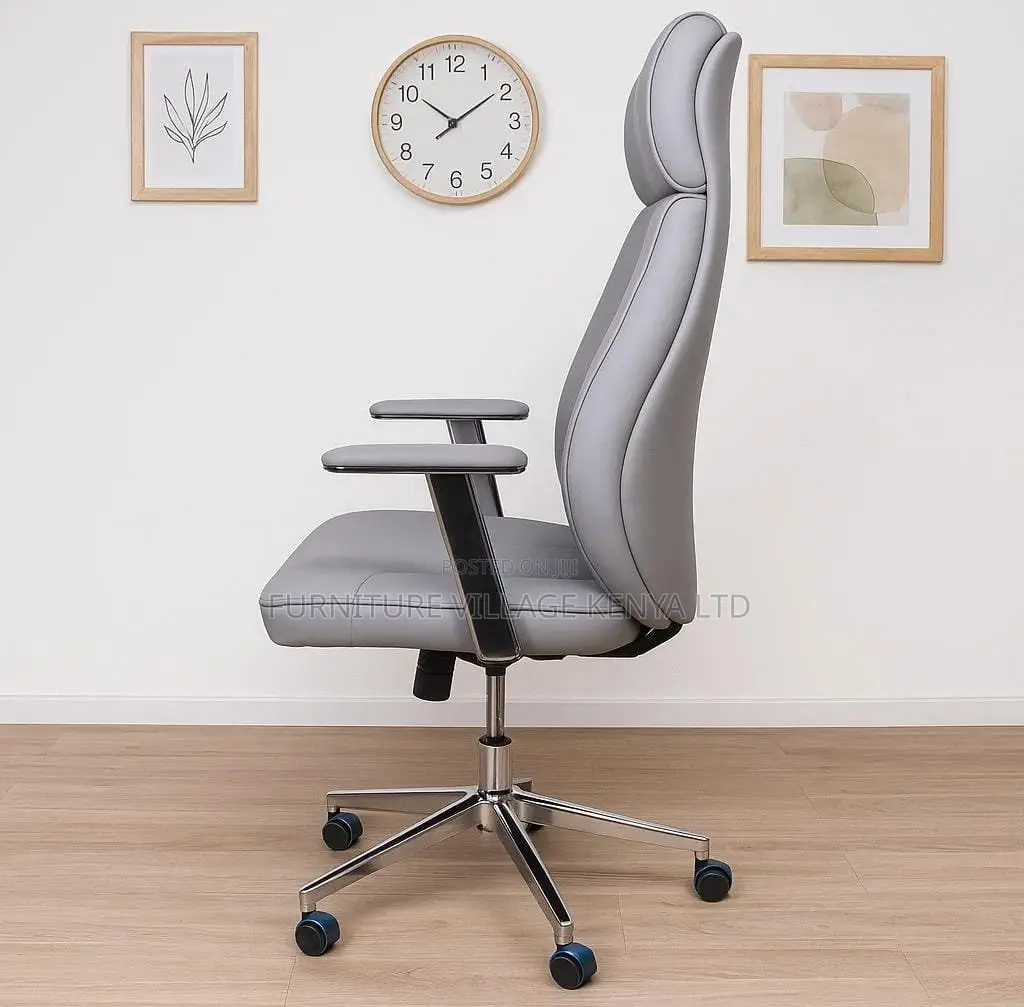 Office Chair; Grey Executive Leather Office Chair