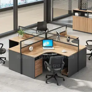 Office Desk; 4-way Curved Modern Office Workstation