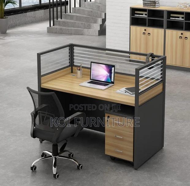 Office Desk : 1-Way Workstation 1.2m X 0.6m in Brown - thumbnail 4