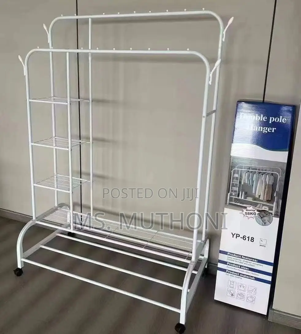 Multifunctional Clothes Rack With Side Storage Shelves *