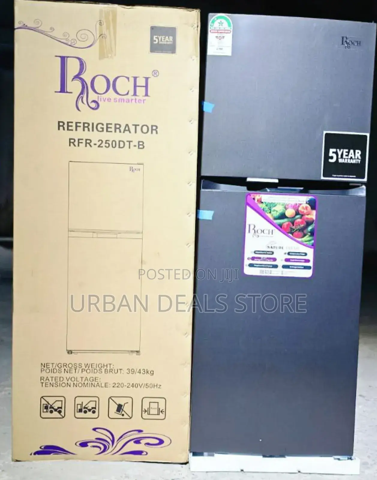 197 Litres Roch RFR-250-Dt-B Double Door No Frost Refrigerator