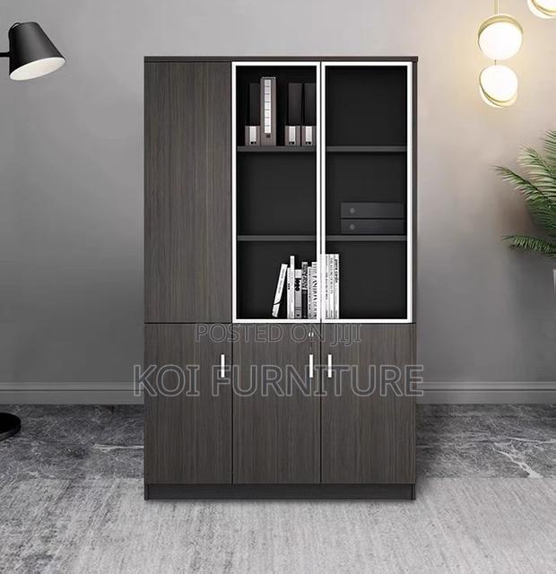 Office Cabinet : 3-Door Wooden Cabinet (Half Glass)
