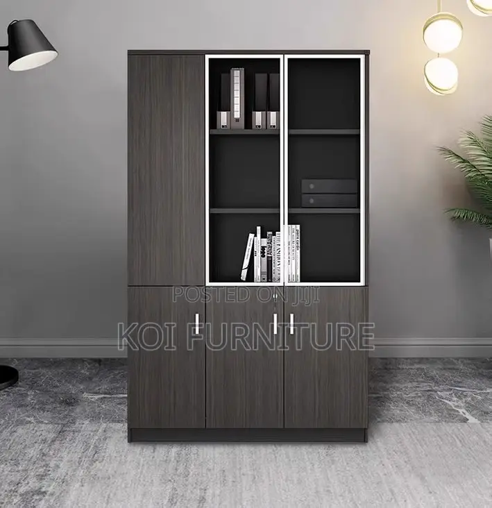 Office Cabinet : 3-Door Wooden Cabinet (Half Glass)