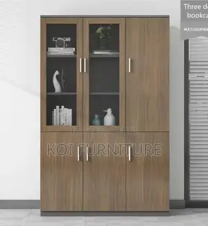 Office Cabinet : 3-Door Wooden Cabinet (Half Glass)