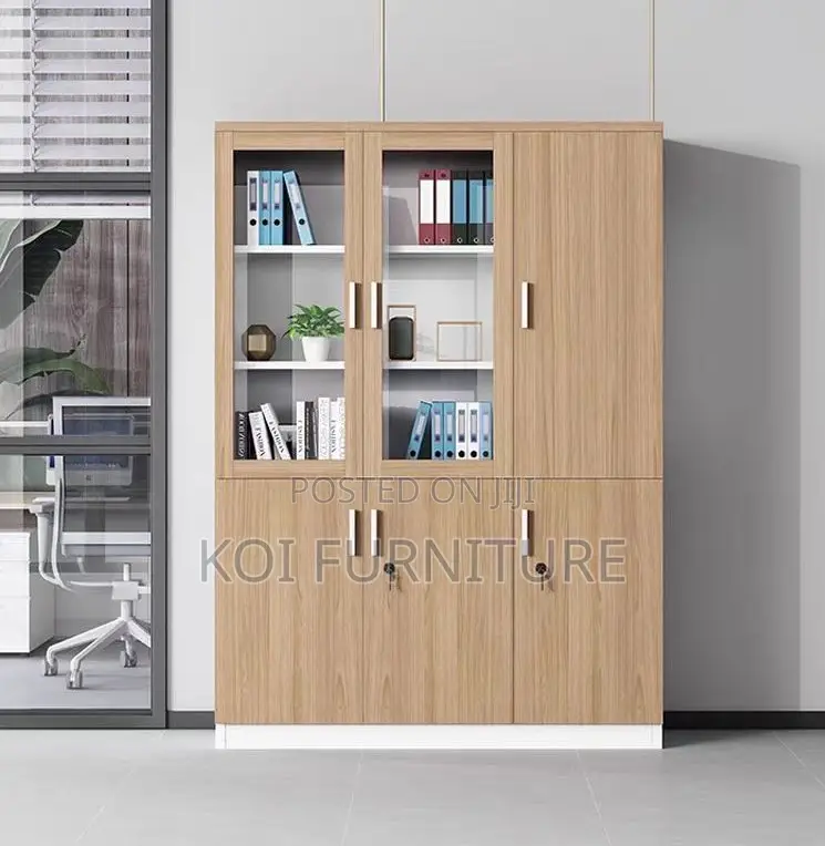 Office Cabinet : 3-Door Wooden Cabinet (Half Glass)