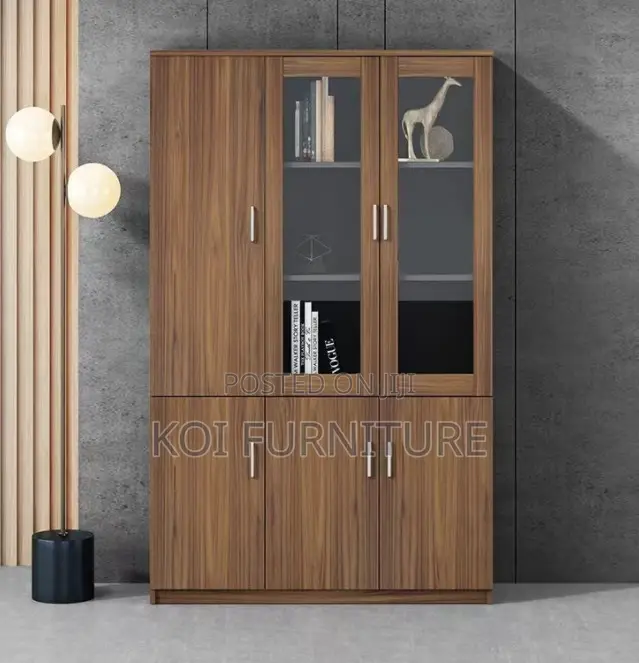 Office Cabinet : 3-Door Wooden Cabinet (Half Glass)