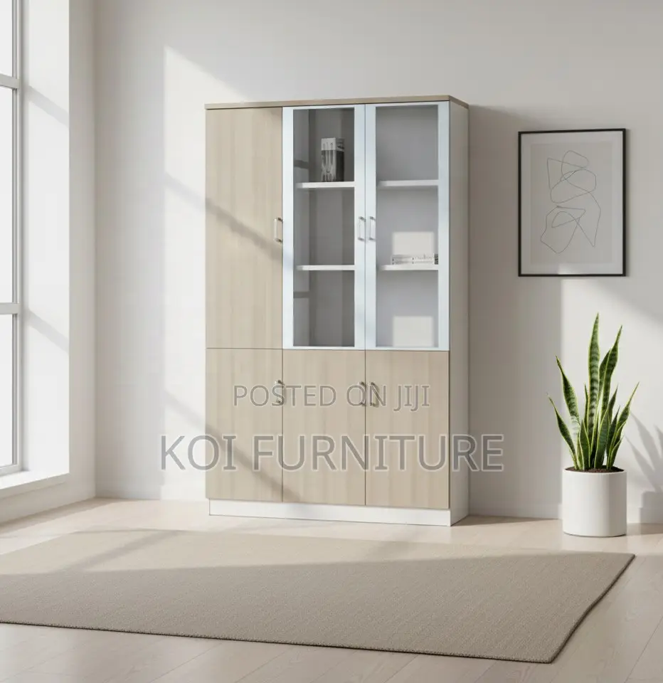 Office Cabinet : 3-Door Wooden Cabinet (Half Glass)