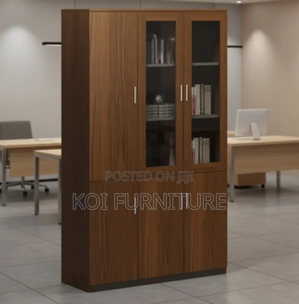 Office Cabinet : 3-Door Wooden Cabinet (Half Glass)