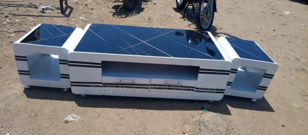 Black Coffee Table With Two Stools - main view