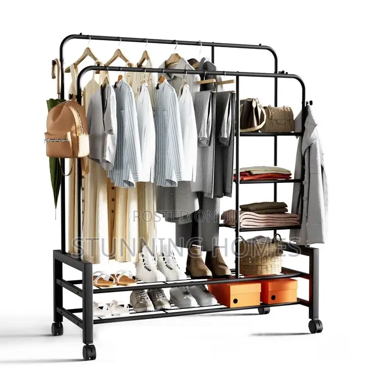 Double Rods Mobile Clothing Rack