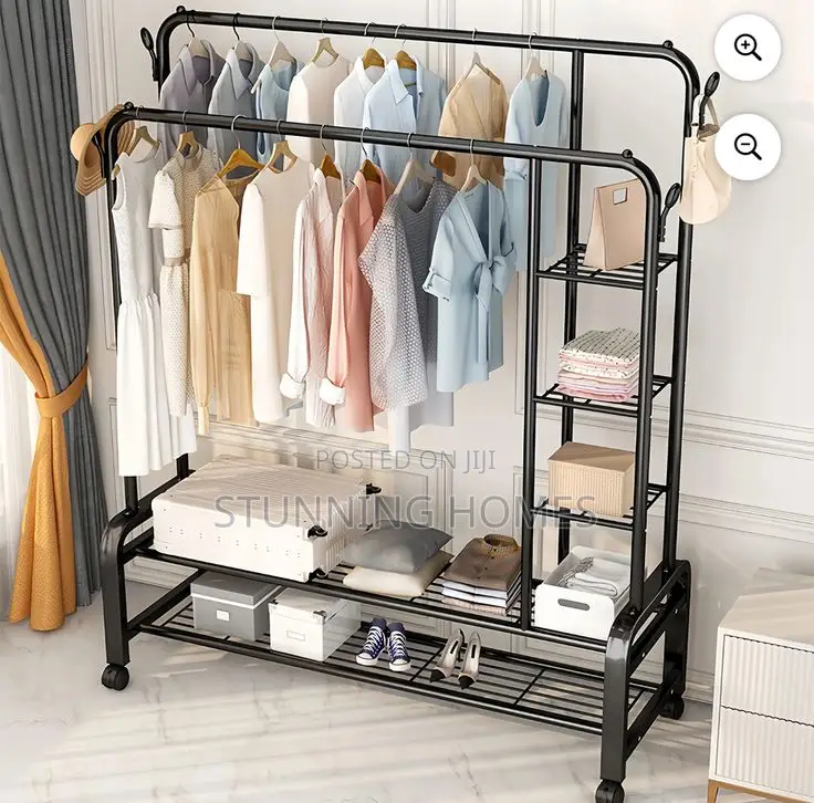 Double Rods Mobile Clothing Rack