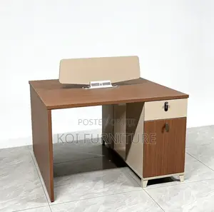 Office Desk : 2-Way Workstation Desk Featuring Walnut-Colored Desktop