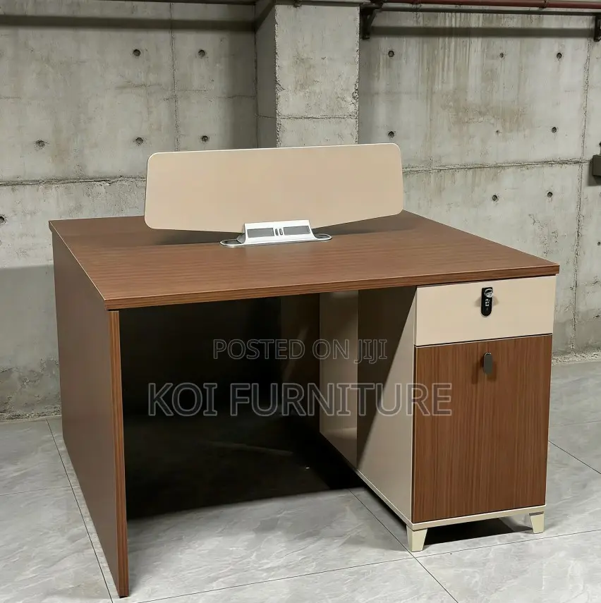 Office Desk : 2-Way Workstation Desk Featuring Walnut-Colored Desktop