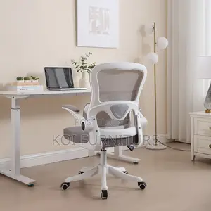 Office Chair :Modern White Ergonomic Office Seat With Flipup Arms
