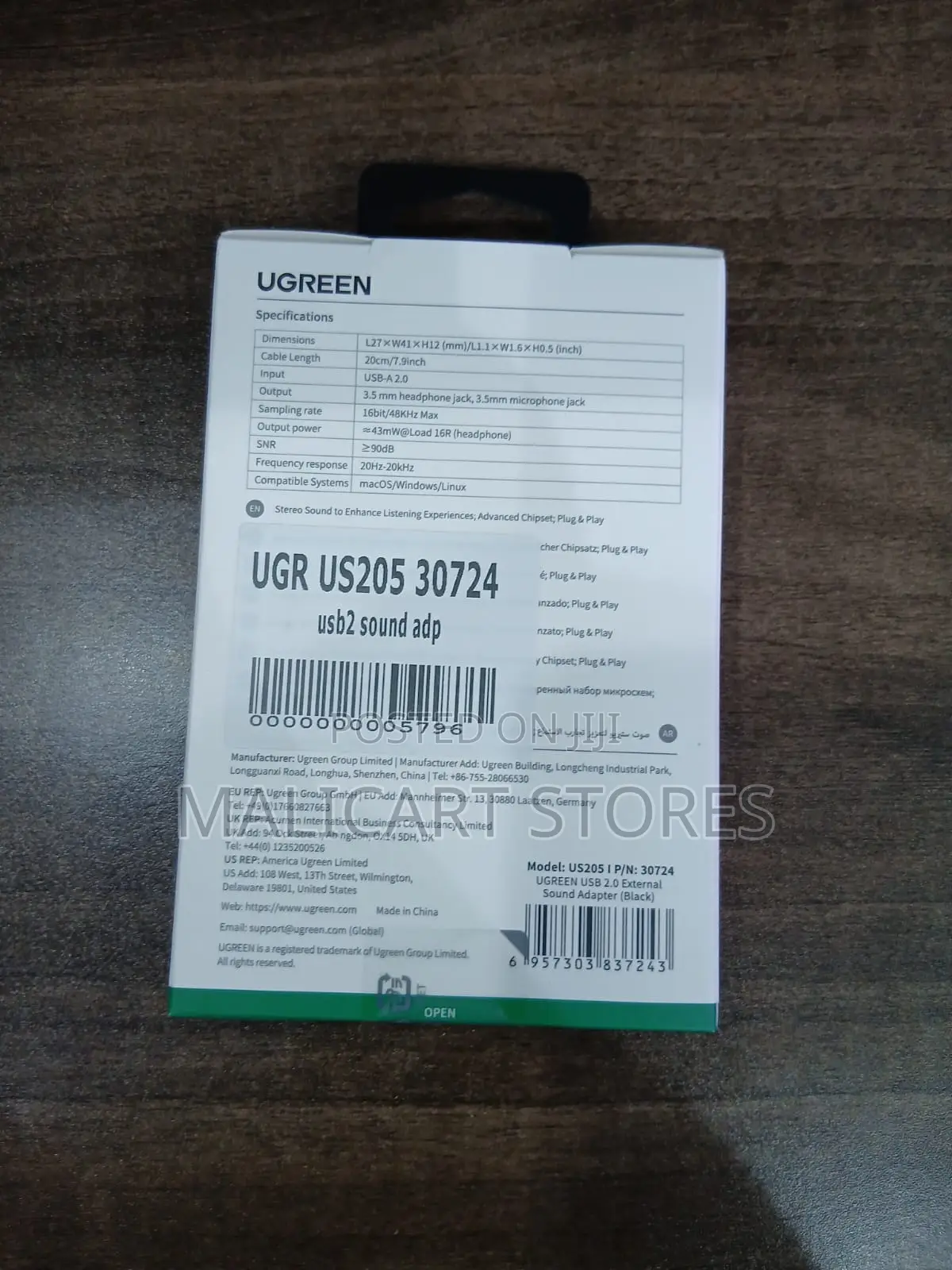 Ugreen Us205 Usb 2.0 to 3.5mm External Stereo Sound Adapter (Black)