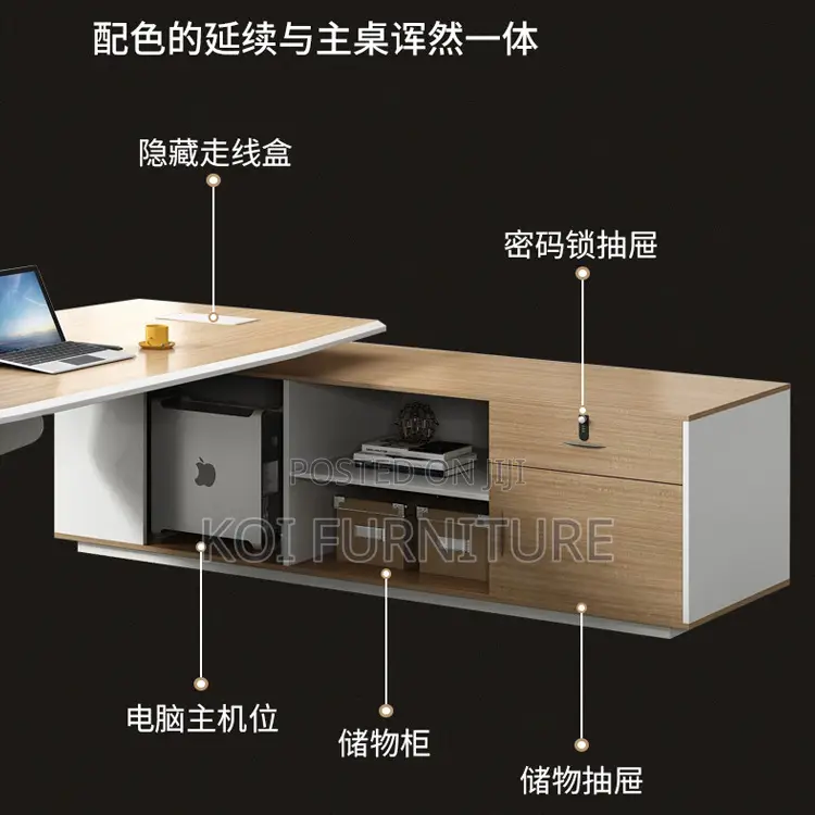 Office Desk : 1.6m Modern L-Shaped Executive Office Desk
