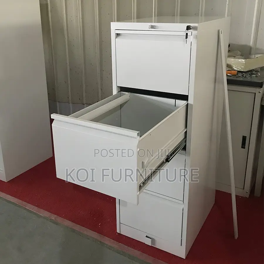 Office Cabinet; Four Lockers Gray Cabinet With Bar Lock