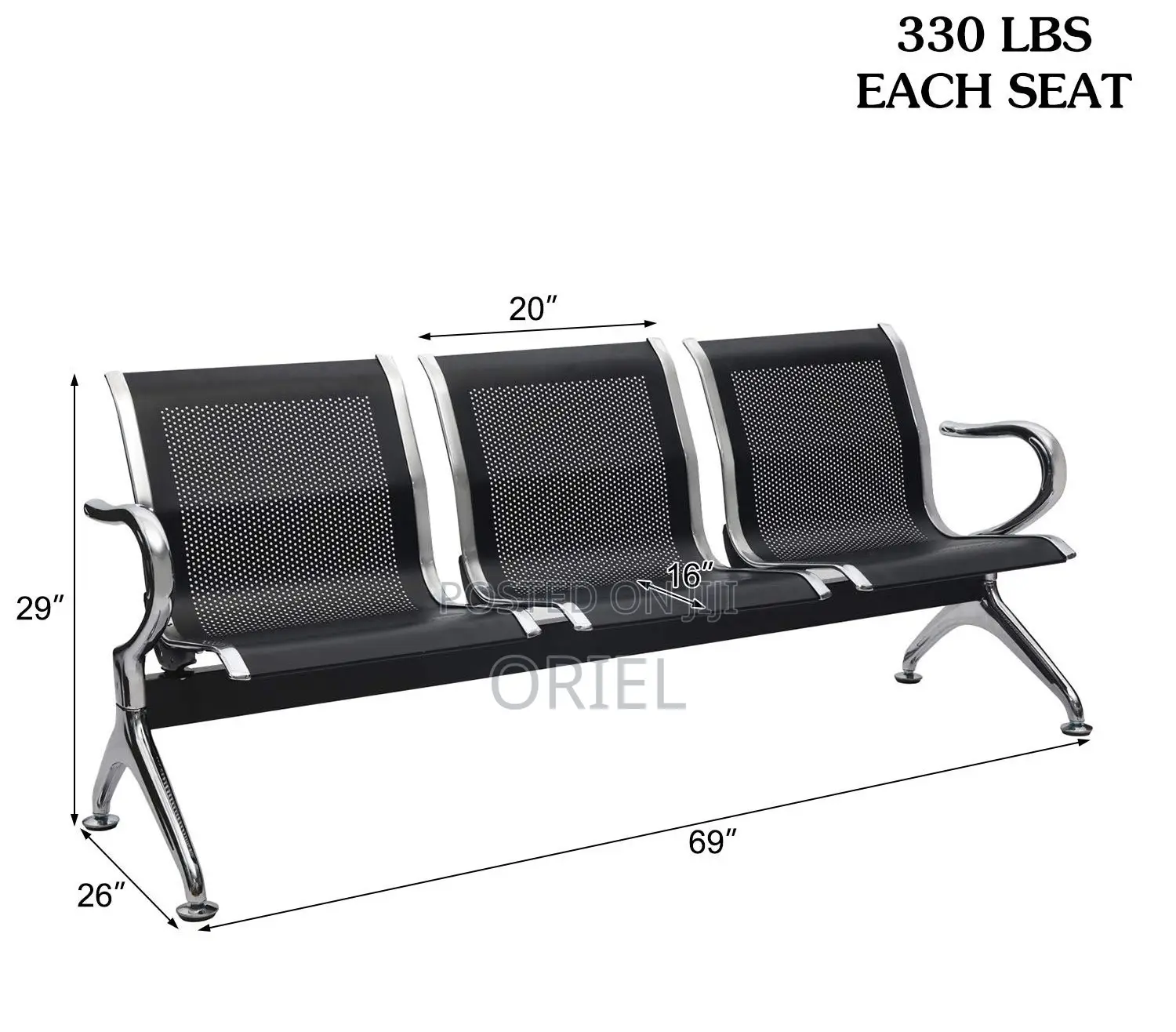 Modern Office Bench : 3-Seater Office Reception Waiting Bench