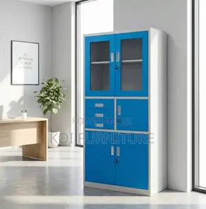 Office Cabinet; Blue Steel Executive Office Cabinet With Internal Safe