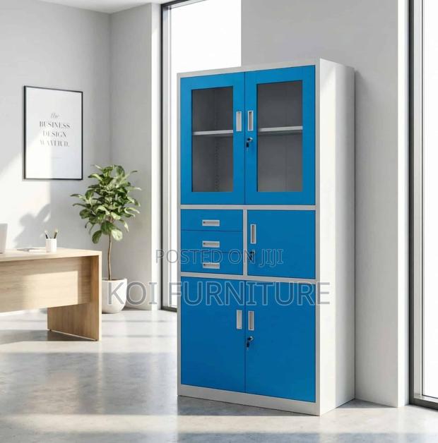Office Cabinet; Blue Steel Executive Office Cabinet With Internal Safe