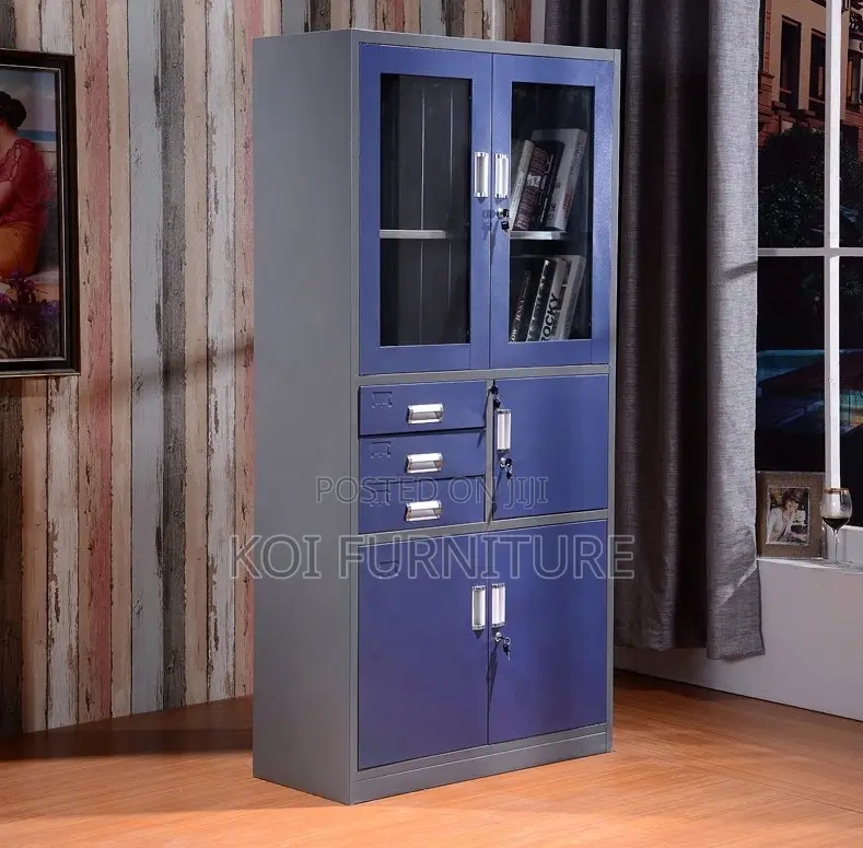 Office Cabinet; Blue Steel Executive Office Cabinet With Internal Safe