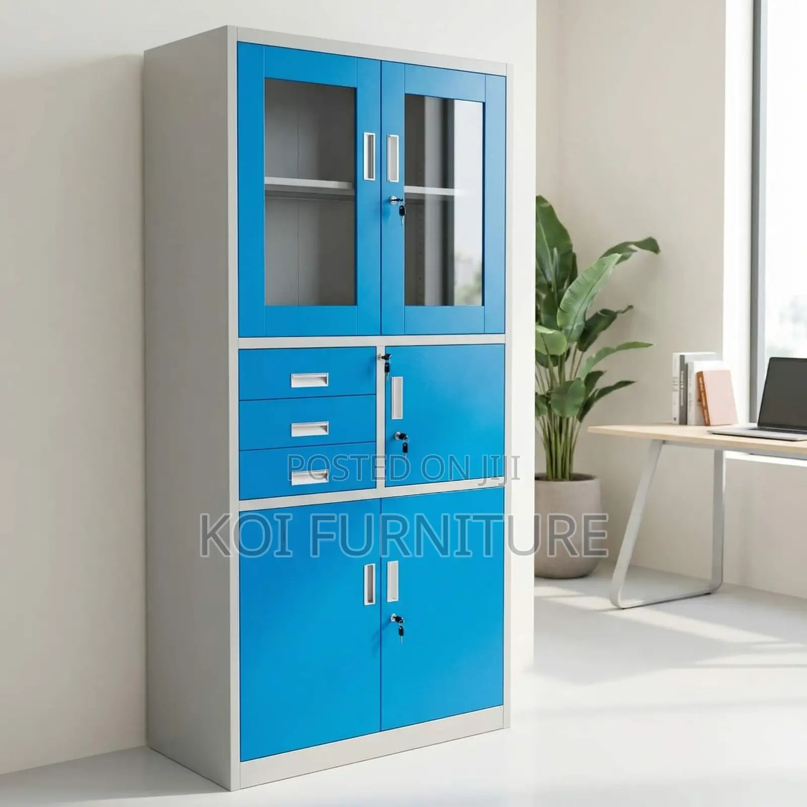 Office Cabinet; Blue Steel Executive Office Cabinet With Internal Safe