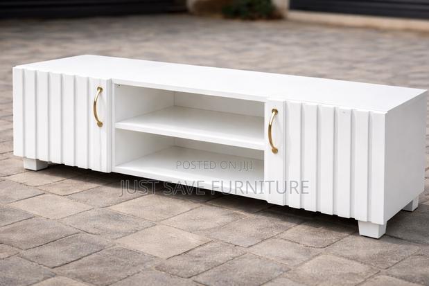 White Tv Stand With Gold Handles – Elegant Durable