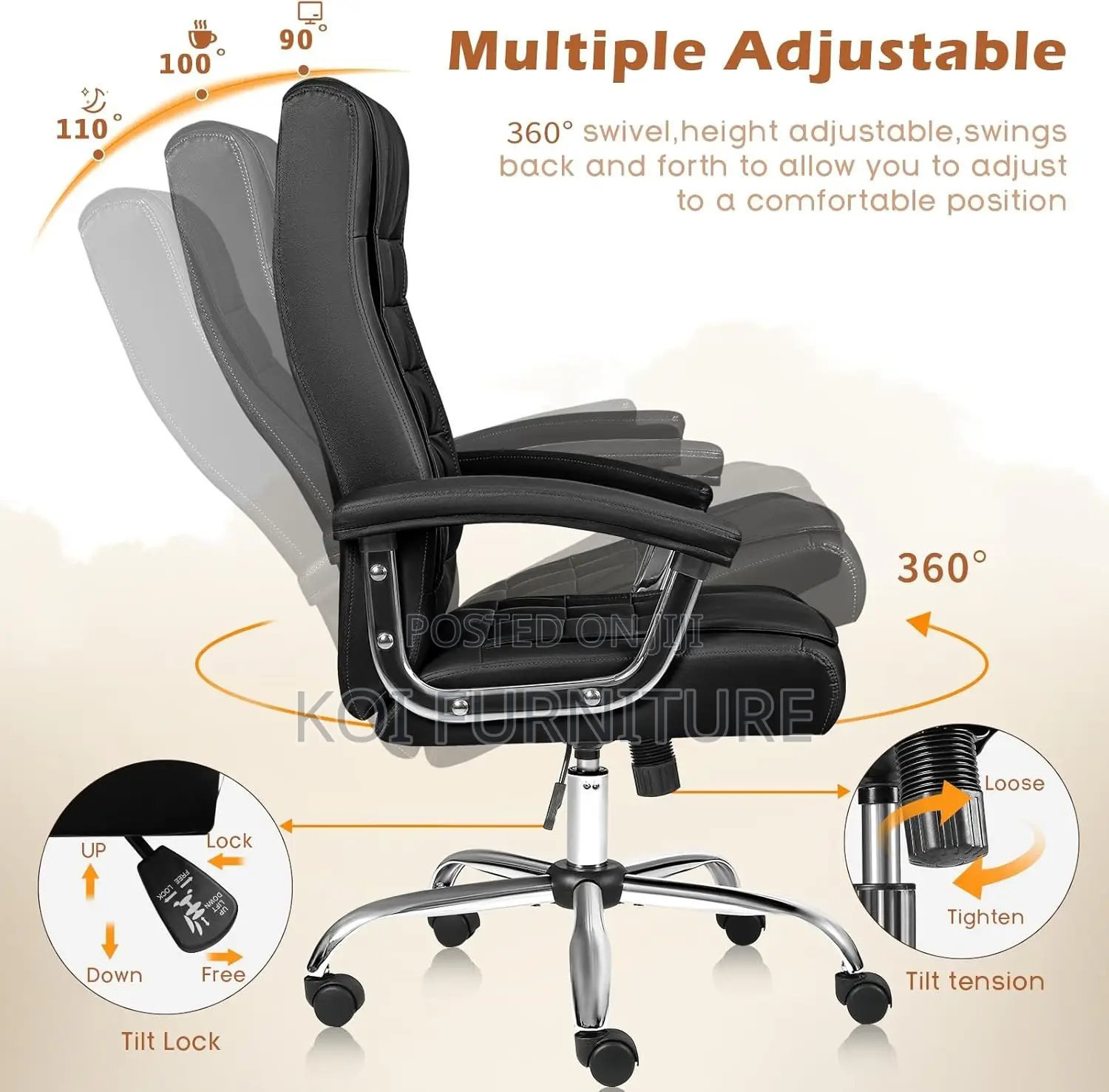 Office Chair; Leather Reclining Strong High Back Chairs