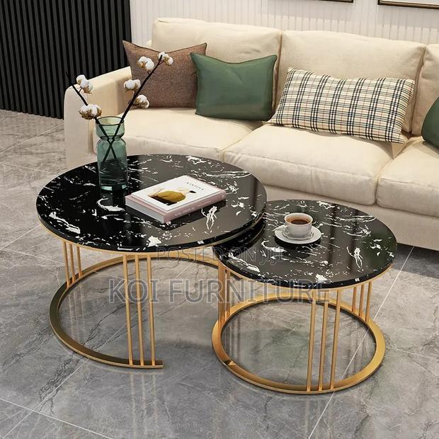 Coffee Table; Marble Round Dual Coffee Table - thumbnail 13