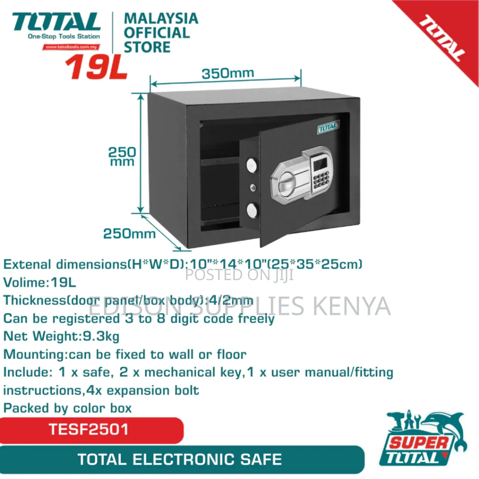 Safe Box Total Electronic Safe 19 L Digital Lock Security Cash Money