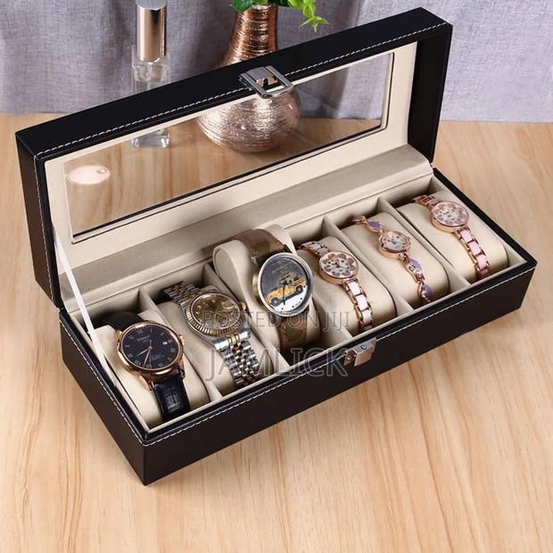 6 Slots Watch Organizer Storage Box – Pu Leather Watch Case - Cr