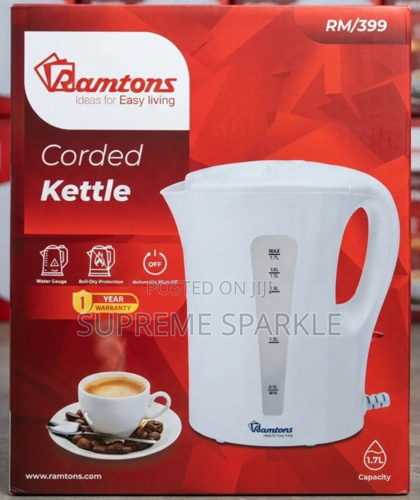 1.7l Ramtons Corded Electric Kettle 2200w Rm/399