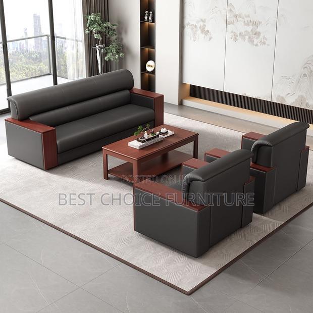 Office Sofa Sets; Premium 5-Seater Black Leather Office Couch - main view