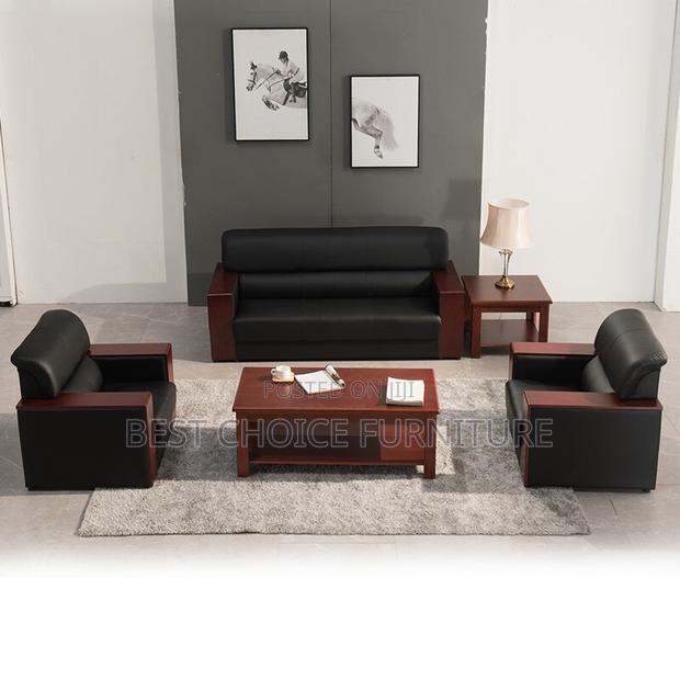 Office Sofa Sets; Premium 5-Seater Black Leather Office Couch - thumbnail 3